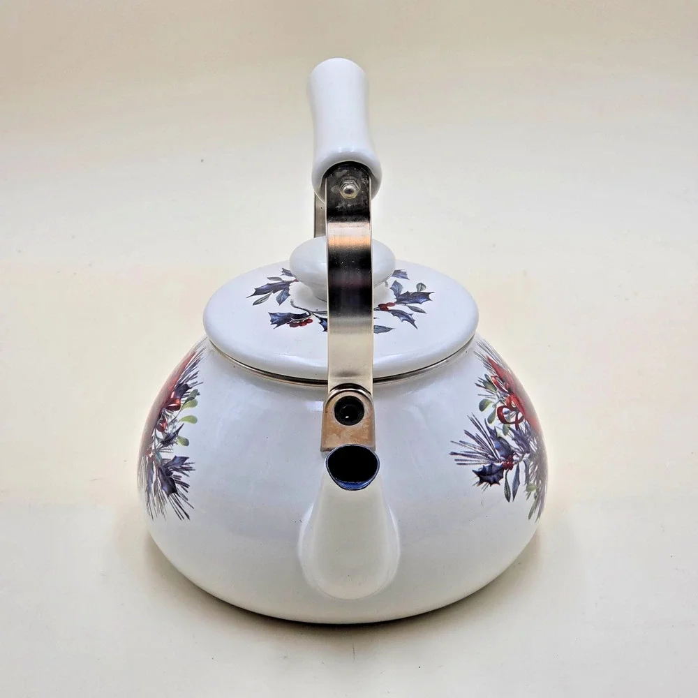Lenox Winter Greetings Cardinal Enamel Tea Kettle 2.5 Qt Catherine McClung *RUST